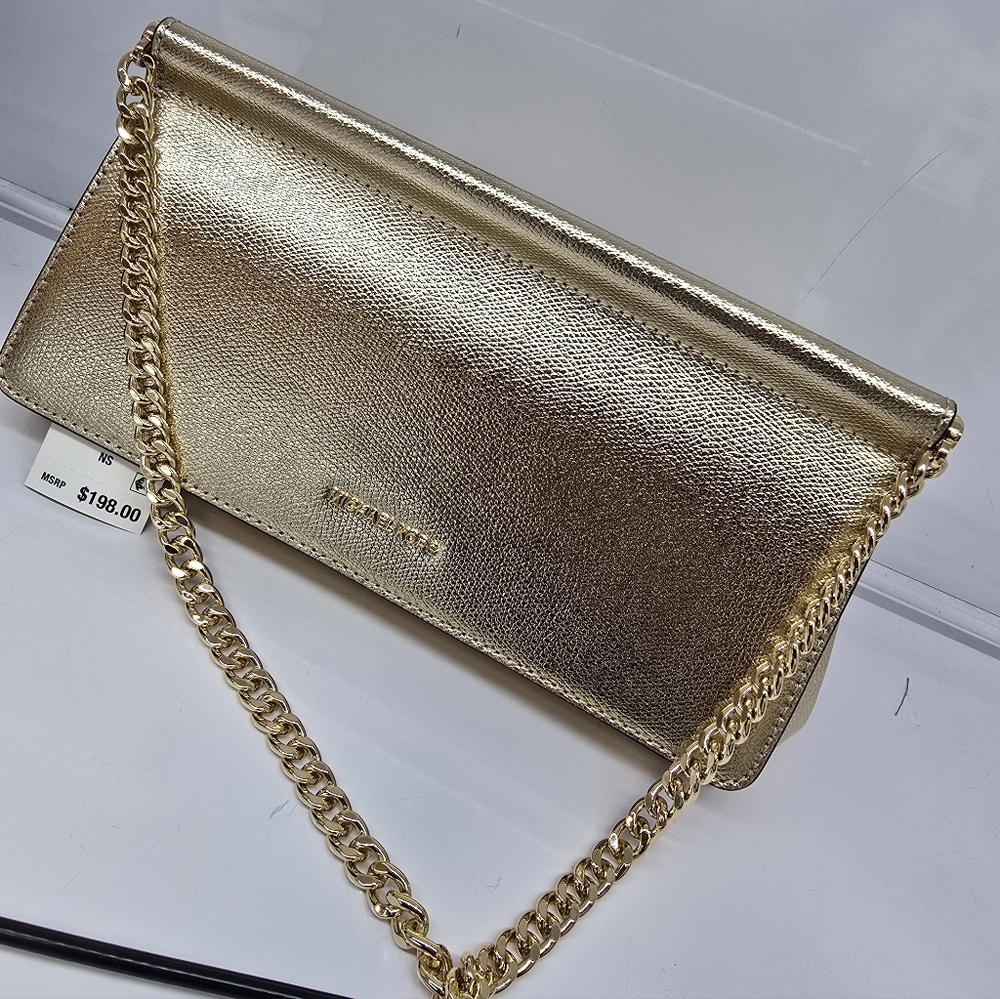 Michael Kors Gold Clutch with Chain Strap